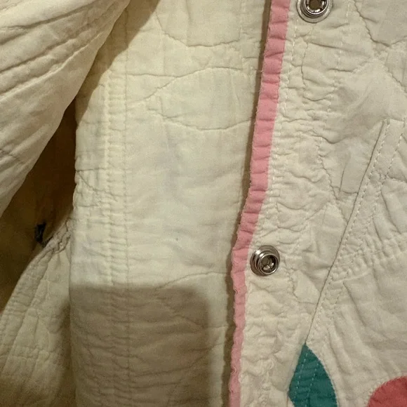 Psychic Outlaw Handmade Quilted Floral Cropped Jacket in Cream, Pink & Green - Picture 5 of 5